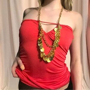 Vintage Beautiful y2K gold chain halter top in a bright pink peach